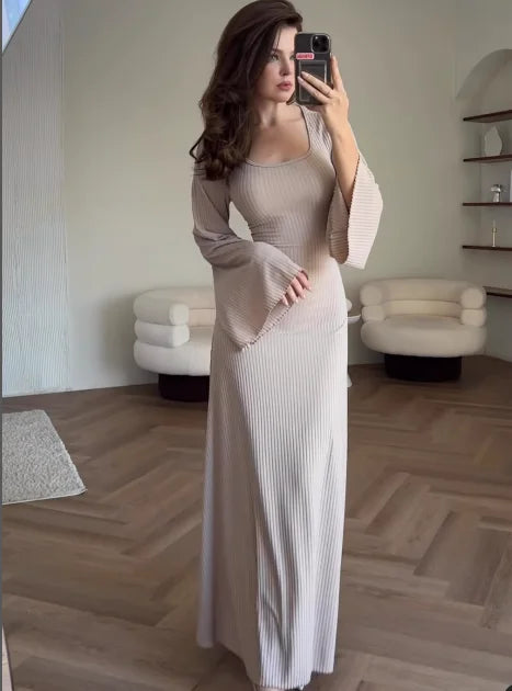 Vestido Elegante de Malha com Amarração na Cintura