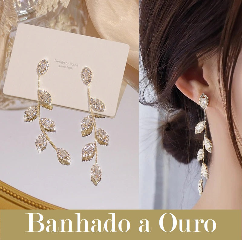 Brincos de videira de cristal banhado 14k