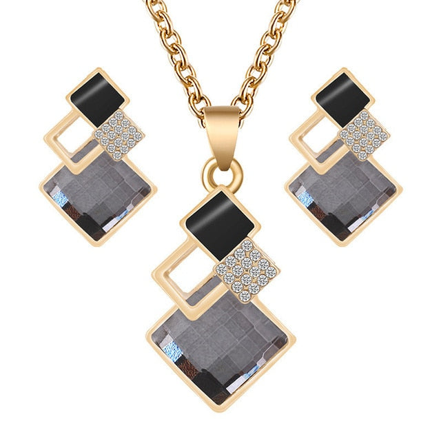 Conjunto De Joias Squares Brincos + Colar