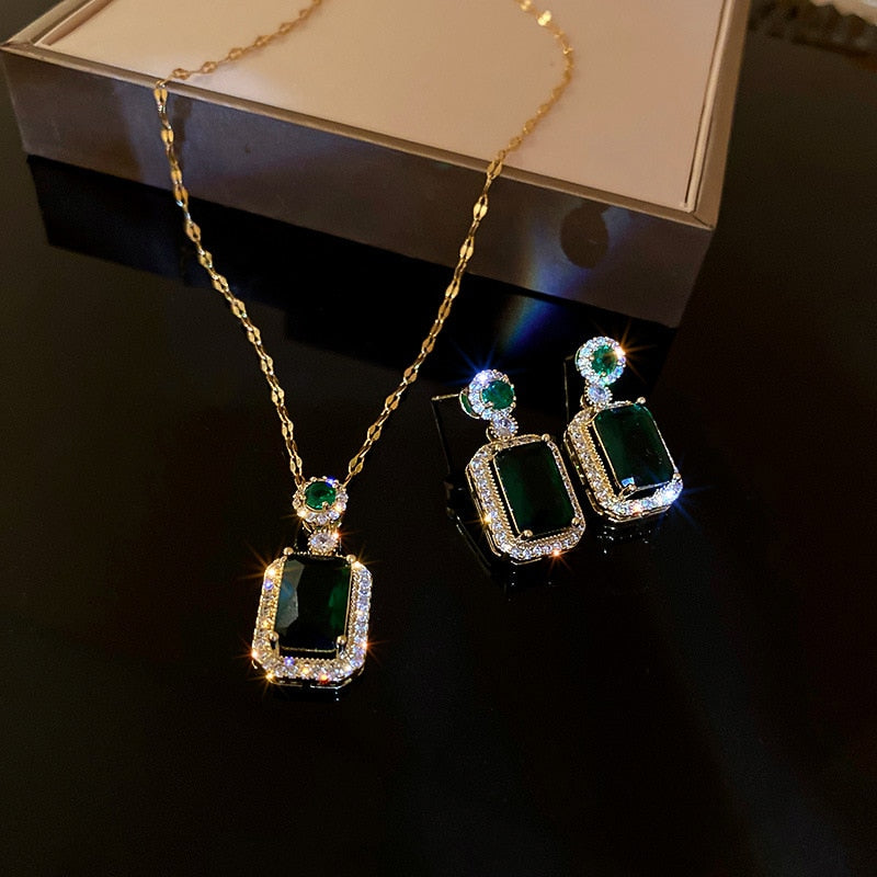 Conjunto de joias de cristal verde esmeralda