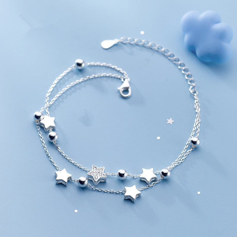 Pulseira De Prata Com Estrelas