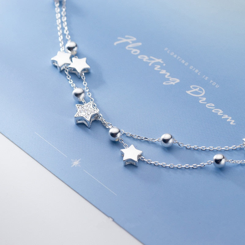 Pulseira De Prata Com Estrelas