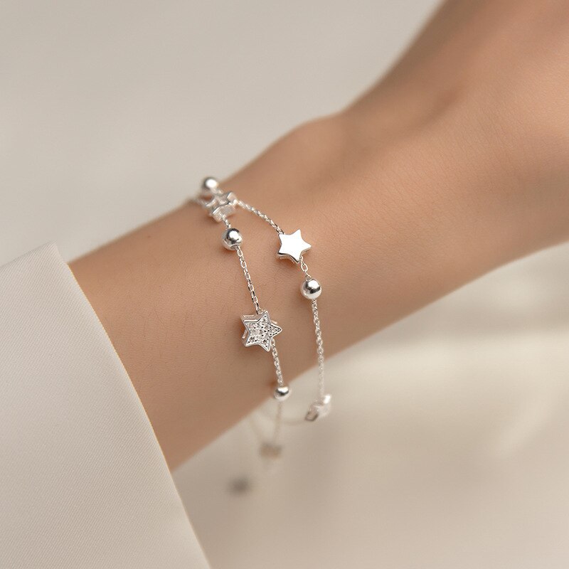 Pulseira De Prata Com Estrelas