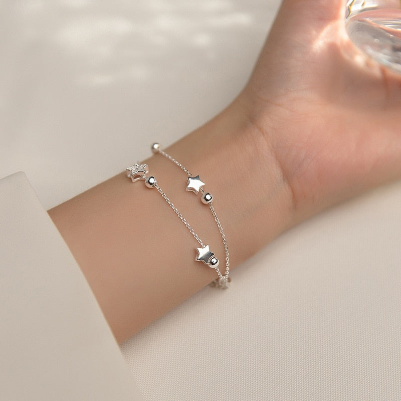 Pulseira De Prata Com Estrelas